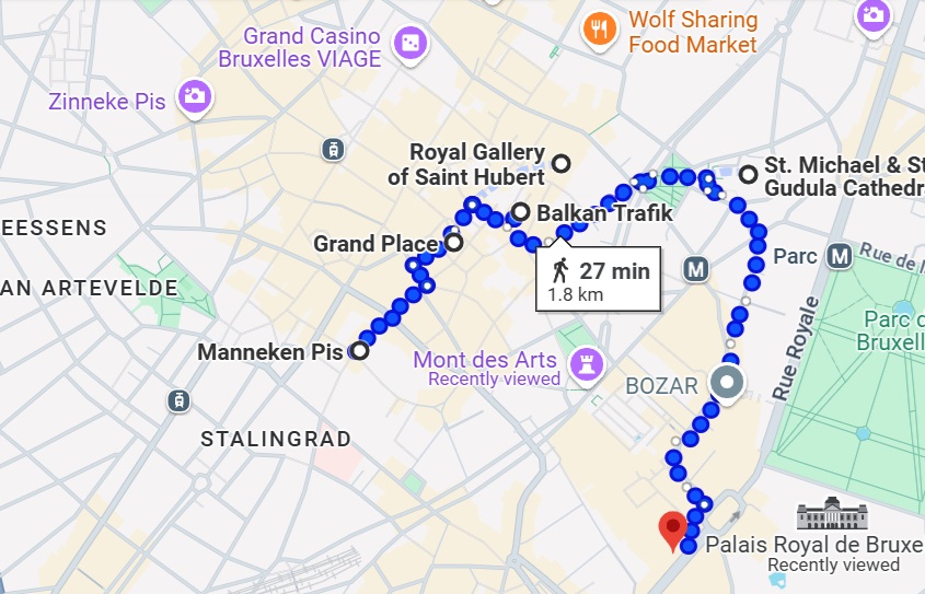 Map for One Day in Brussels, Belgium