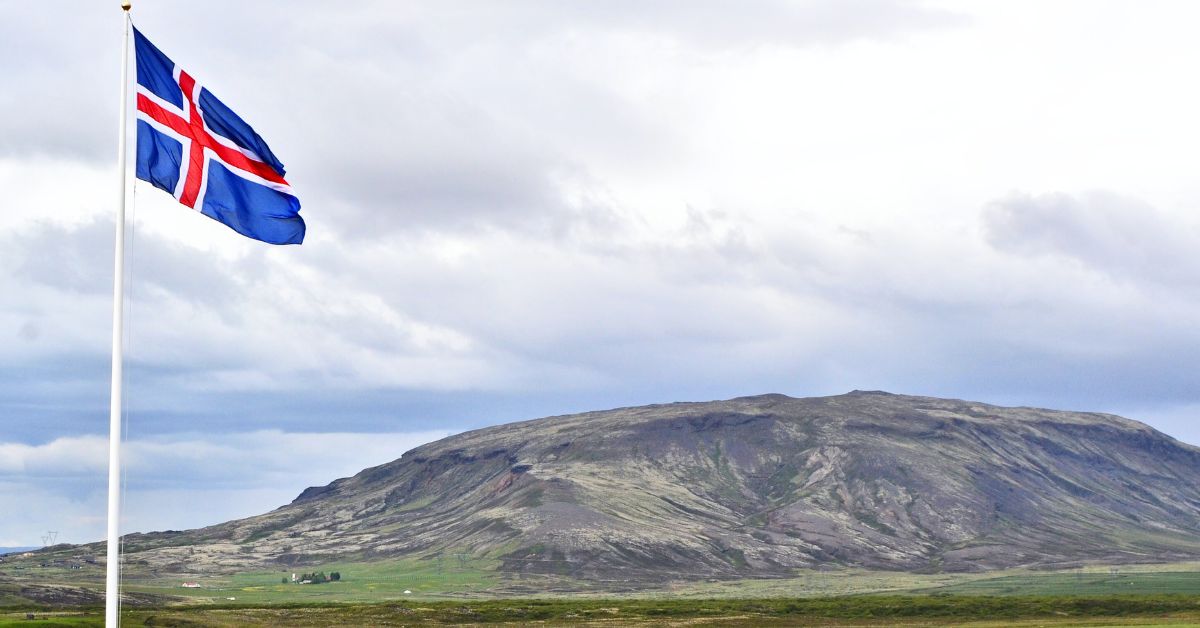 View of Iceland with Flag